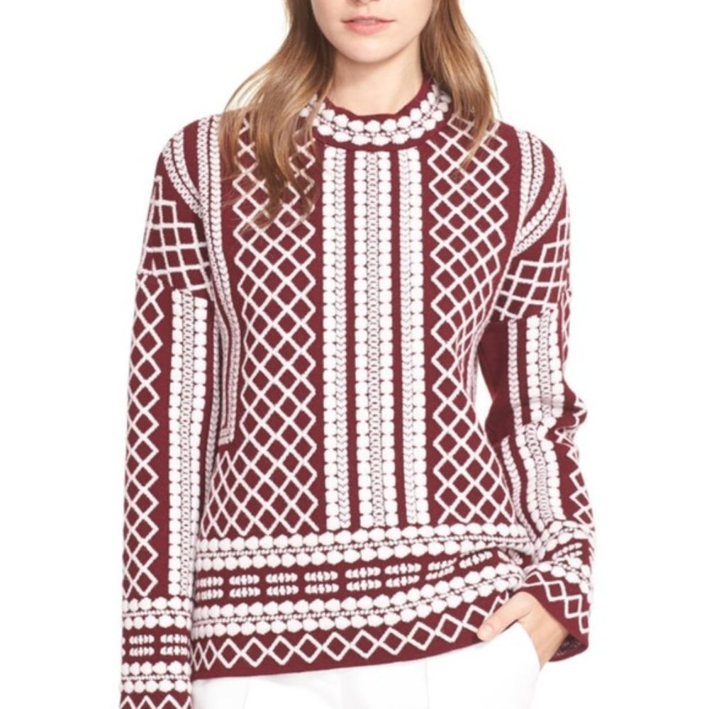 Tory Burch Red Printed Jacquard Sweater